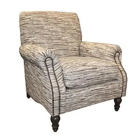 Upholstered Chair with Rolled Arms and Turned Wood Legs